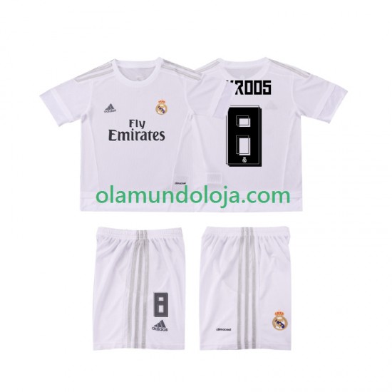 Camisola Real Madrid KROOS 8 2015 2016 Retro Criança Equipamento Primeiro Manga Curta